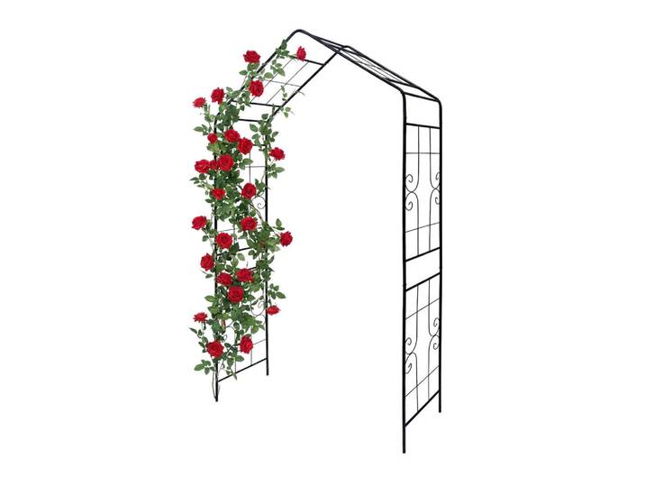 Relaxdays Rosenbogen Schwarz Eisen Spitzdach, Metall, 143x240x43 cm, Dekoration, Gartendeko