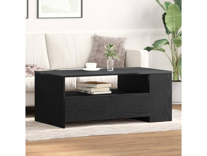 HEFZGDB Schwarzer Eichen-Couchtisch 102x55x43,5 cm Aus Holzwerkstoffen Mit Stauraum Und Strukturierter Oberfläche Für Wohnzimmer Und Büro