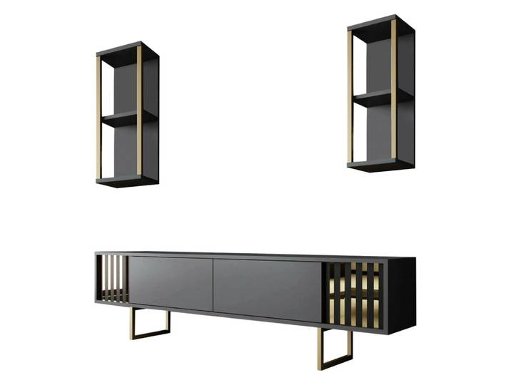 Meuble tv bois noble noir anthracite