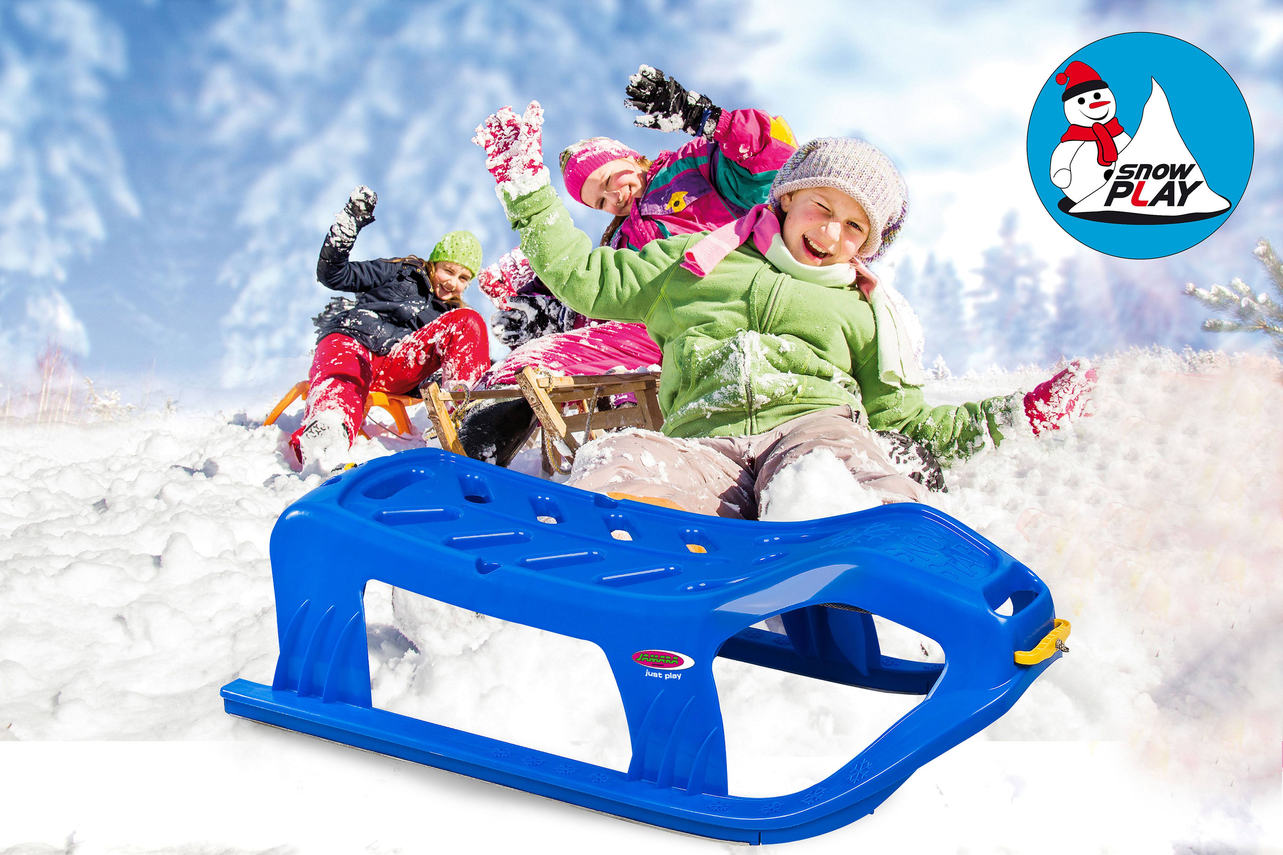 Schlitten JAMARA "Snow Play Schlitten Snow-Star 90 cm", blau, Schlitten, KinderB:46cm H:29cm L:90cm, Kunststoff, Schlitten, Made in Europe, B:46cm H:29cm L:90cm
