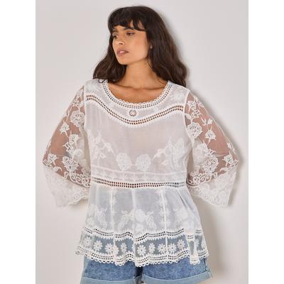 Blusentop APRICOT "Besticktes Mesh-Oberteil", Damen, Gr. M (38), weiß, Obermaterial: 64% Baumwolle CO. 36% Viskose CV., unifarben, Blusen Blusentop, in oversized Passform