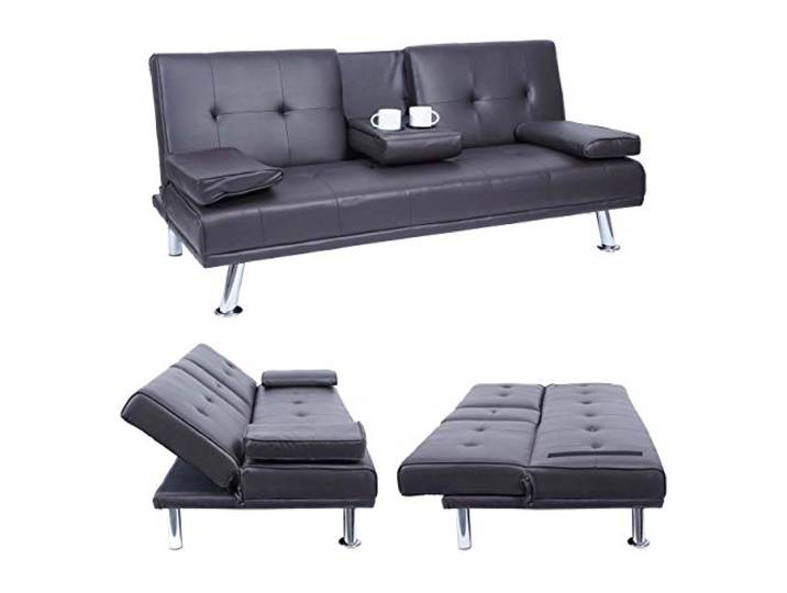 Mendler 3er-Sofa HWC-F60 97x166cm - Kunstleder, braun Couch, Schlafsofa, Gästebett, Tassenhalter, verstellbar