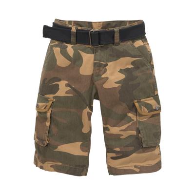 Shorts KIDSWORLD "2tlg. Bermudas mit Gürtel", Mädchen, Gr. 176, N-Gr, braun (braun tarnfarben), Web, Obermaterial: 100% Baumwolle, tarnfarben, bequem, Hosen Shorts, mit Textilgürtel