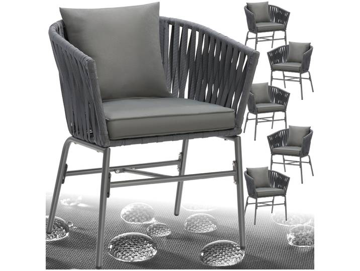 Stuhlset Valeiras im Rope-Design, dicke Polster, 60x61x77cm - 6er Set
