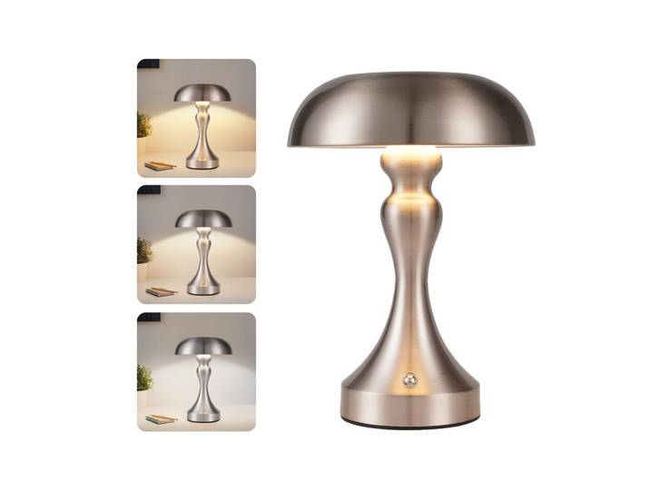 Nettlife Led-Tischleuchte Achard 15.5/15.5/22cm, Silberfarben, Metall, LED integrated, 15.5x22x15.5 cm, Lampen & Leuchten, Innenbeleuchtung, Tischlampen