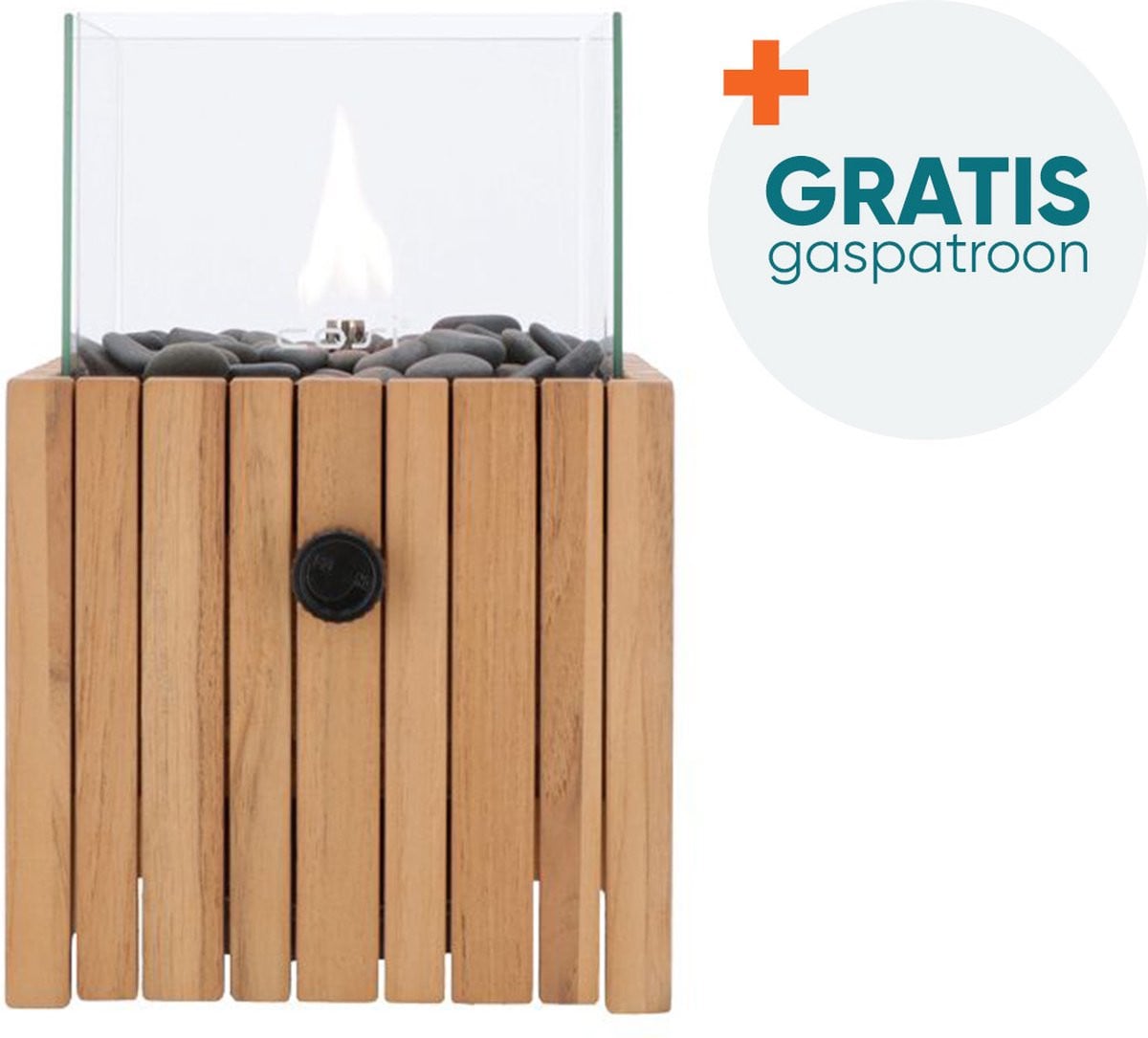 Cosiscoop Timber teak gaslantaarn vierkant met gaspatroon