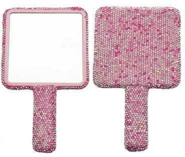 Uplift Picks Glam Rhinestone Handheld Makeup Mirror Heart Round Square Portable Beauty Mirror pink (square)