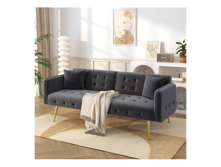LuxusKollektion Schlafsofa Sofa Schlafsofa 2 Sitzer Schlaffunktion Samtstoff Grau