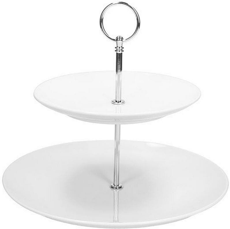 Etagere "Tognana Metropolis 27 x 25 cm", weiss (silber, weiß), H:25cm Ø:27cm, Porzellan, Servierplatten, Etagere silber, weiß Ø 27cm