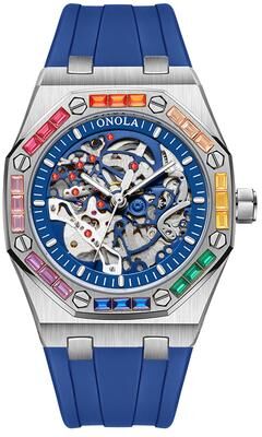 Fashion Sheath ONOLA Automatic Mechanical Luxury Men Watch For Business And Military Style silver Blue