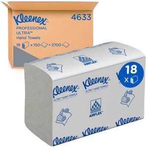 Kleenex Papierhandtücher Ultra, 4633, 2-lagig, Interfold-Falz, weiß, Tissue, 19,1 x 24,1 cm, 2700 Stück