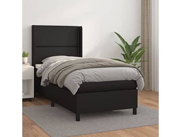 Kunstleder Boxspringbett verstellbares Kopfteil Taschenfederkern Schwarz Boxspringbett mit Matratze Schwarz 100x200 cm Kunstleder Bett mit Kopfteil verstellbar Taschenfederkern Topper