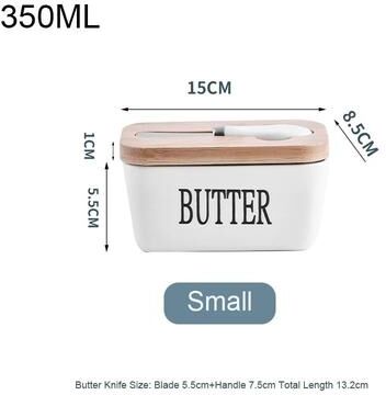 KitchenCuration Ceramic Butter Dish With Bamboo Lid And Knife Glossy Finish Butter Keeper For Countertop Cheese Storage small