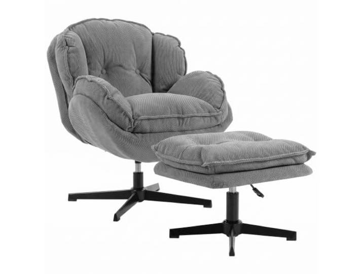 HOMCOM Relaxsessel mit Höhenverstellbaren Hocker, für Wohnzimmer, Grau Drehbarer Sessel Loungesessel mit Chenille-Optik, Bequem Polstersessel mit Stahlgestell, Dicke Polsterung