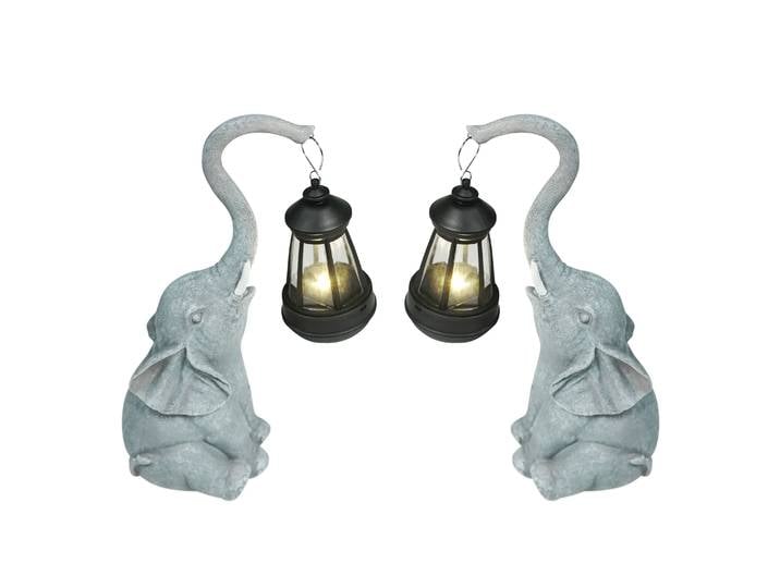 Gartenfigur Elefant mit Solar Laterne 2er Set