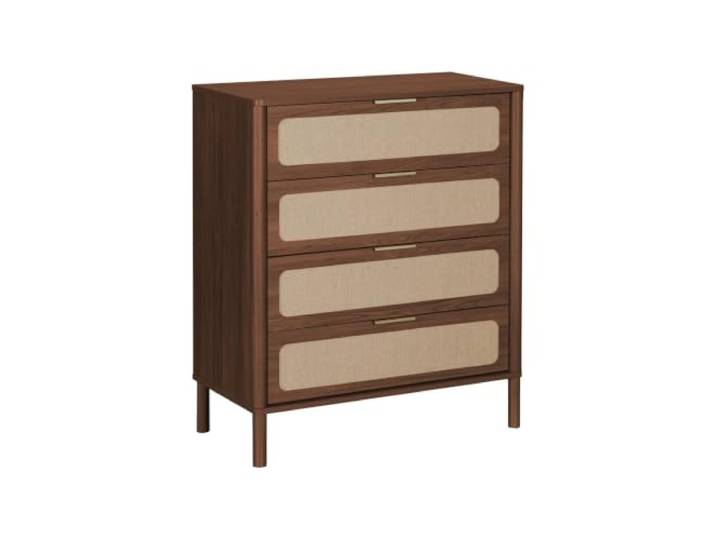 sweeek - Vintage Kommode mit Holzdekor und Flechtwerk, 4 Schubladen - Etta
