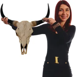 Deko Schädel 45cm MCW-T454, Polyresin Stier Bulle Longhorn Kopf Trophäe, In-/Outdoor ~ naturfarben