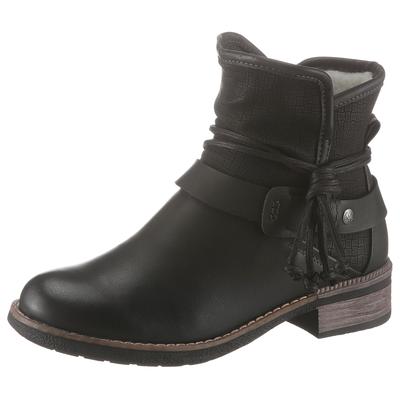 Winterboots RIEKER, Damen, Gr. 39, schwarz, Lederimitat, Schuhe Winterboots, Winterstiefelette, Blockabsatz, Warmfutter, mit Zierbänder