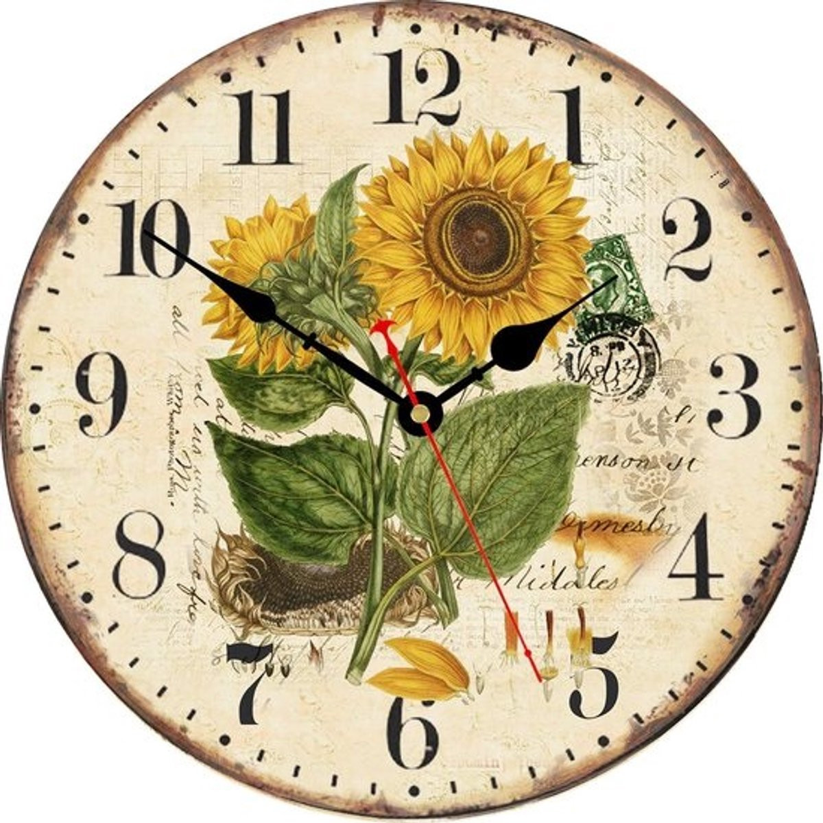 Omgoods Zonnebloem Wandklok - Analoge Wandklok voor Thuis - 34 cm
