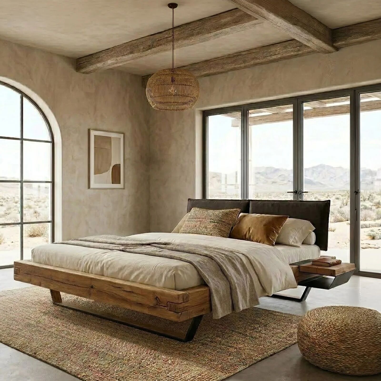garneroarredamenti Comodino 39x15h cm sospeso ad incastro legno massello metallo rovere nero Venalia