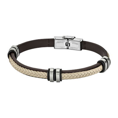 Armband LOTUS "Silent Impact", beige (dunkelbraun, beige, edelstahlfarben, schwarz), Armbänder, Herren, 23cm, Edelstahl Kautschuk Leder, Edelstahl, Kautschuk, Leder, Armband