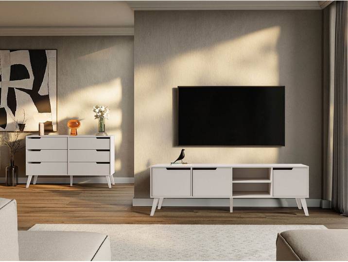 MIRJAN24 Wohnzimmer-Set Nordelo I, (2er-Set, Kommode, TV-Lowboard), Holzfüße