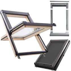 Wellker Komplett-Set Dachfenster Holz R45 2-fach Verglasung mit Hitzeschutz ZAR, made by Roto, 74x140 cm (7/14)