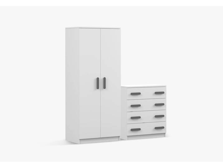 Drehtürenschrank und Kommode 2er-Set JONAS I 06/JONAS I 02 Weiß Weiß Grau