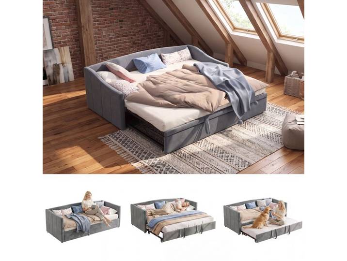 Canapé-lit 2 places convertible 90/180x200 canape lit banquette gigogne 2 places extensible lit gigogne avec sommier à lattes Gris