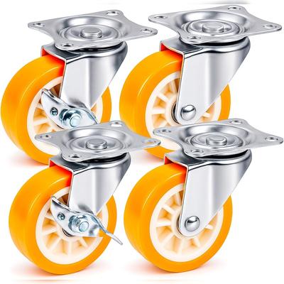 PRIOstahl 2 Lenkrollen + 2 Bremsrollen 75mm Orange Rollen Möbelrollen Spurlos & Leise Premium