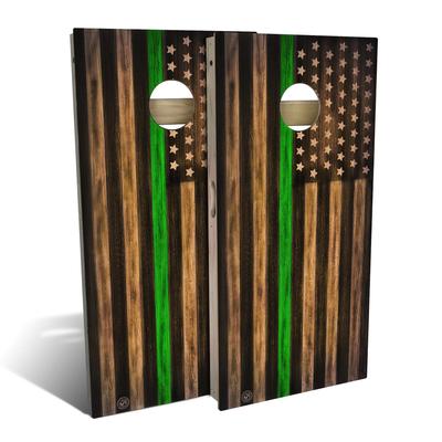 Skip's Garage Charred First Responder Green Line Outdoor Cornhole Board Set
