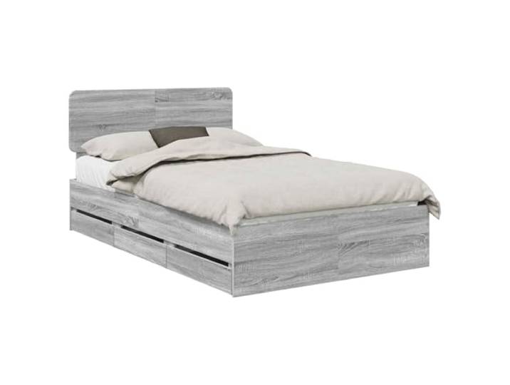 HMDNGOUT Bettgestell 120x190 cm Grau Holzwerkstoff mit verstellbarem Kopfteil und Schubladen