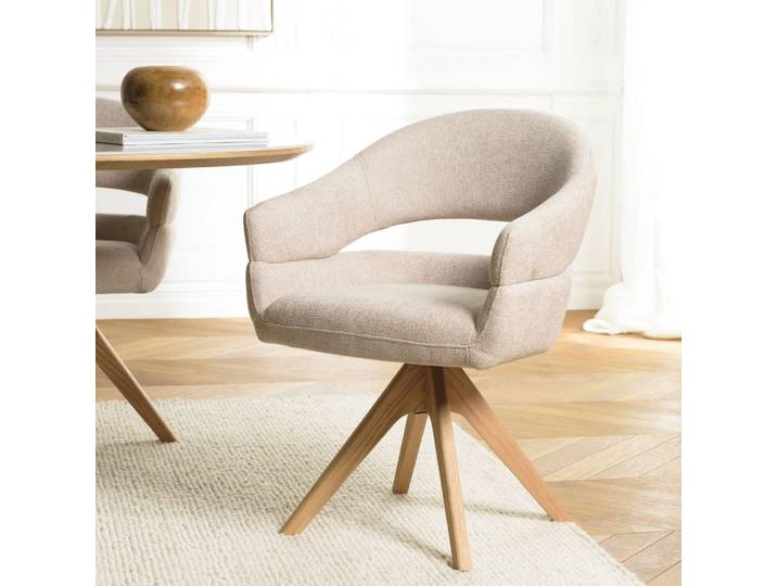 Chaise pivotante 360° en tissu beige dossier arrondi