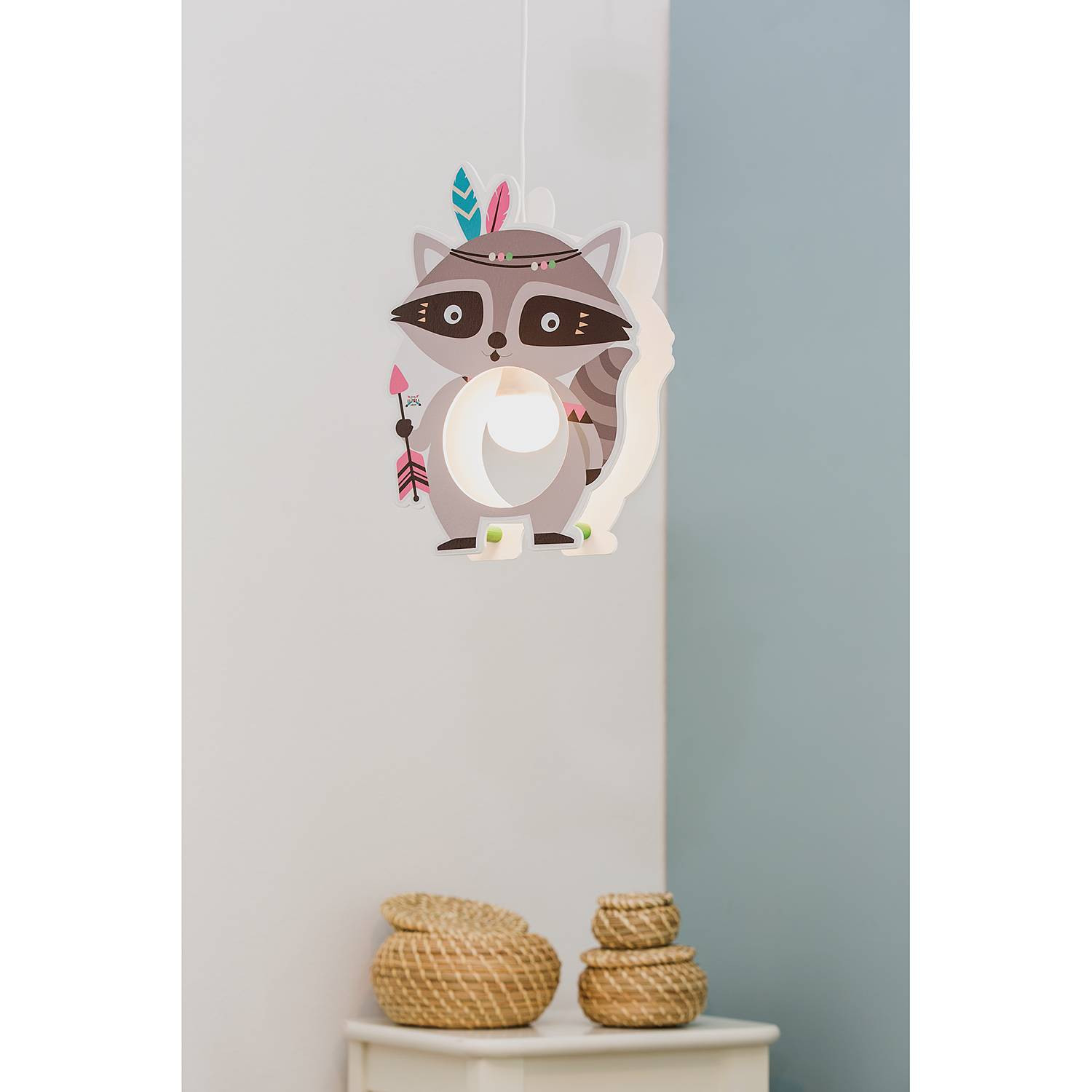 Elobra Little Indians Oskar wasbeer hanglamp voor kinderen, grijs, hout, B: 30 cm, H: 12 cm