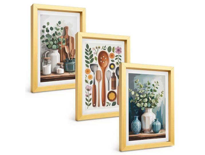 BILDER SET 3er Set - 20x30 cm Goldrahmen - Küchenaccessoires auf pflanzlicher Basis