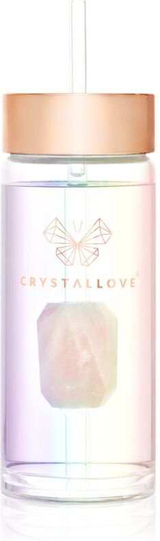 Crystallove Clear Quartz Straw Water Bottle bouteille d'eau en verre avec paille Hologram - Rose Quartz 400 ml