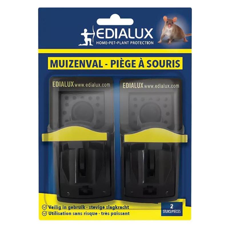 Edialux Set aus 2 Mausefallen, sichere Schnappfalle mit Klickmechanismus und Köderreservoir (EDX-MUISED)