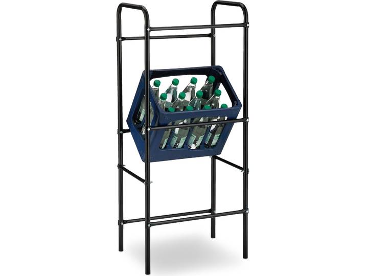 2 x étagères pour caisses de boissons\, H x l x P 116 x 50 x 34 cm\, supports pour 3 caisses chacun\, acier\, étagère à boissons\, noir