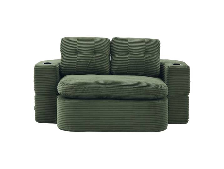 Fauteuil canapé convertible modulable en velours côtelé émeraude