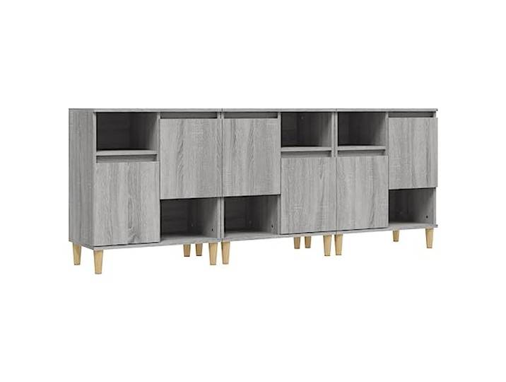 GHVBNMF Sideboard 3er Set Grau Sonoma 60x35x70 cm Kommode Schrank Vielseitiges 3-teiliges Anrichten-Set für Wohnzimmer & Schlafzimmer mit robusten Holzbeinen und flexiblen Türen.