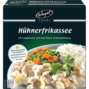 Wingert-Foods Fertiggericht Hühnerfrikassee, mit Reis und Erbsen & Möhren, 480 g