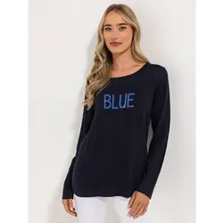 STRANDFEIN Pullover Rundhalsausschnitt Intarsie mit Pailette figurumspielend