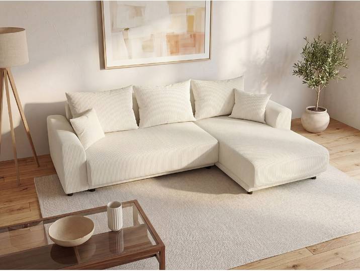 Ecksofa mit Schlaffunktion - Ecke wechselbar - Cord - Beige - NESSARO