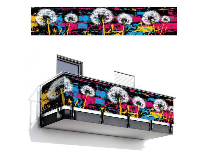 MuchoWow Balkon-Sichtschutz Straßenkunst - Bunt - Wand, Schwarz, Kunststoff, Rechteckig, 500x95 cm, Sonnenschutz, Sichtschutz
