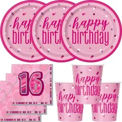 16. Geburtstag Partyset Einweggeschirr rosa pink 32 tlg.