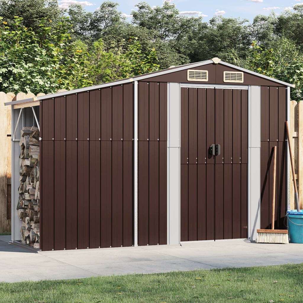 Dakota Fields Brytanni Garden Shed Outdoor Storage Shed Patio Yard Tool Shed Galvanised Steel Brown 277cm W X 93cm D X 179cm H