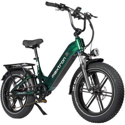 E-Bike MAXTRON "Maxtron Camel E-Bike compactbike" Gr. 42, grün (grün, schwarz), Elektrofahrräder, 42cm, 20 Zoll (50,80cm), 20-Zoll-Fettreifenfahrrad mit Vorder- und Hinterradfederung, Topseller