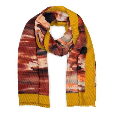 Schal STYLEBREAKER "Plissierter Schal mit Pinselstrich Muster", Damen, gelb (curry, bordeaux, beige), Obermaterial: 100% Polyester PES., Modisch, Modetücher Schal