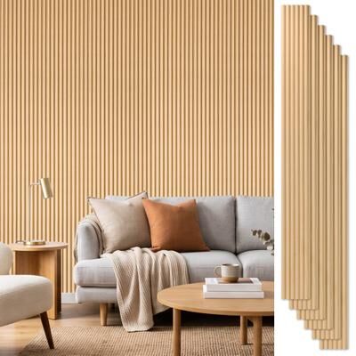 Art3d "Fluted Wood Wall Panels 6 Pack, 94.5"" x 5.7"" Solid Wood Slat Wall Panel - 94.5""X5.7"""