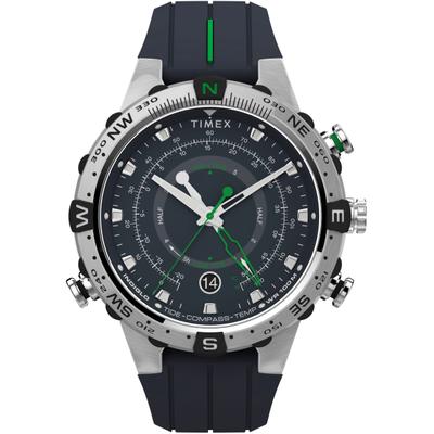 Quarzuhr TIMEX "TIDE/TEMP/COMPASS", blau (dunkelblau), Armbanduhren, Herren, Quarzuhr, Armbanduhr, Herrenuhr, Datum, Leuchtzeiger, Mineralglas, analog